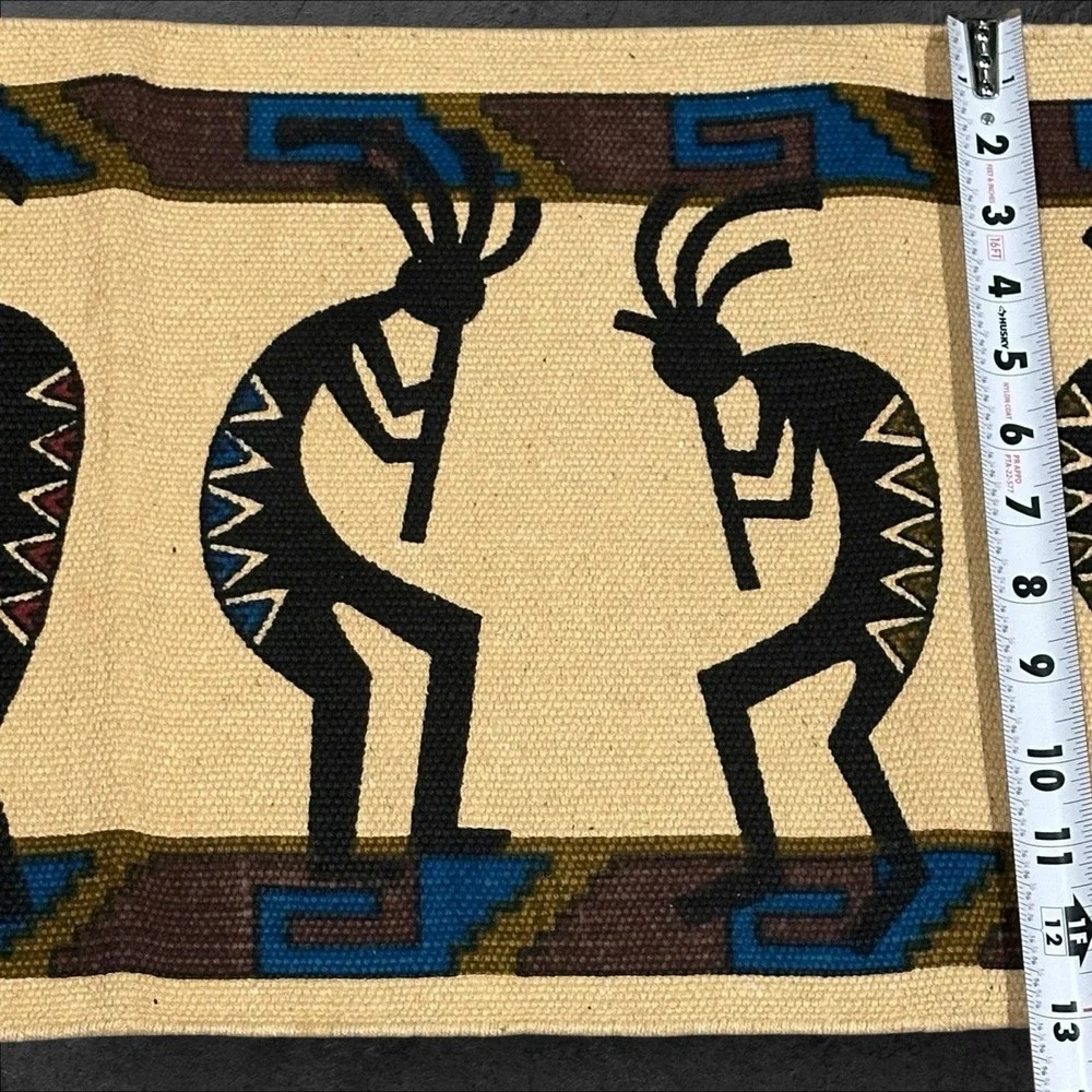 El Paso Saddleblanket Co Table Runner Kokopelli 72x13 Beige Cotton EUC